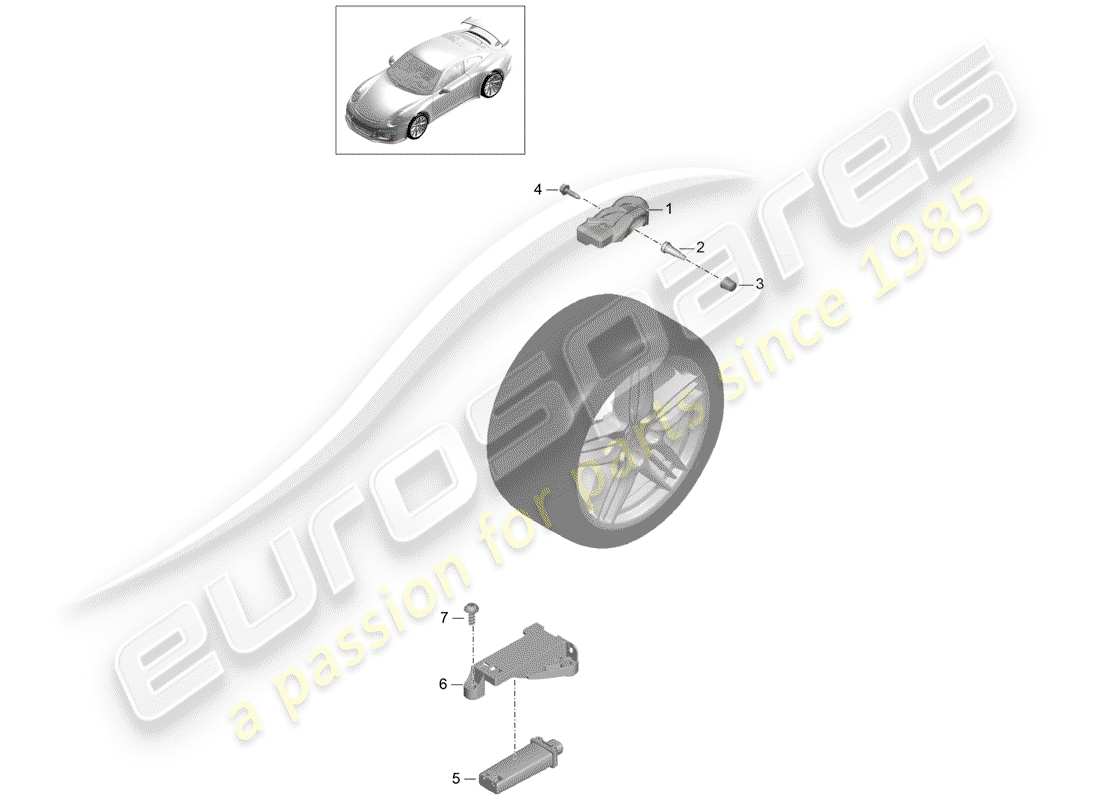 Porsche 991R/GT3/RS (2014) TIRE PRESSURE CONTROL SYSTEM Part Diagram