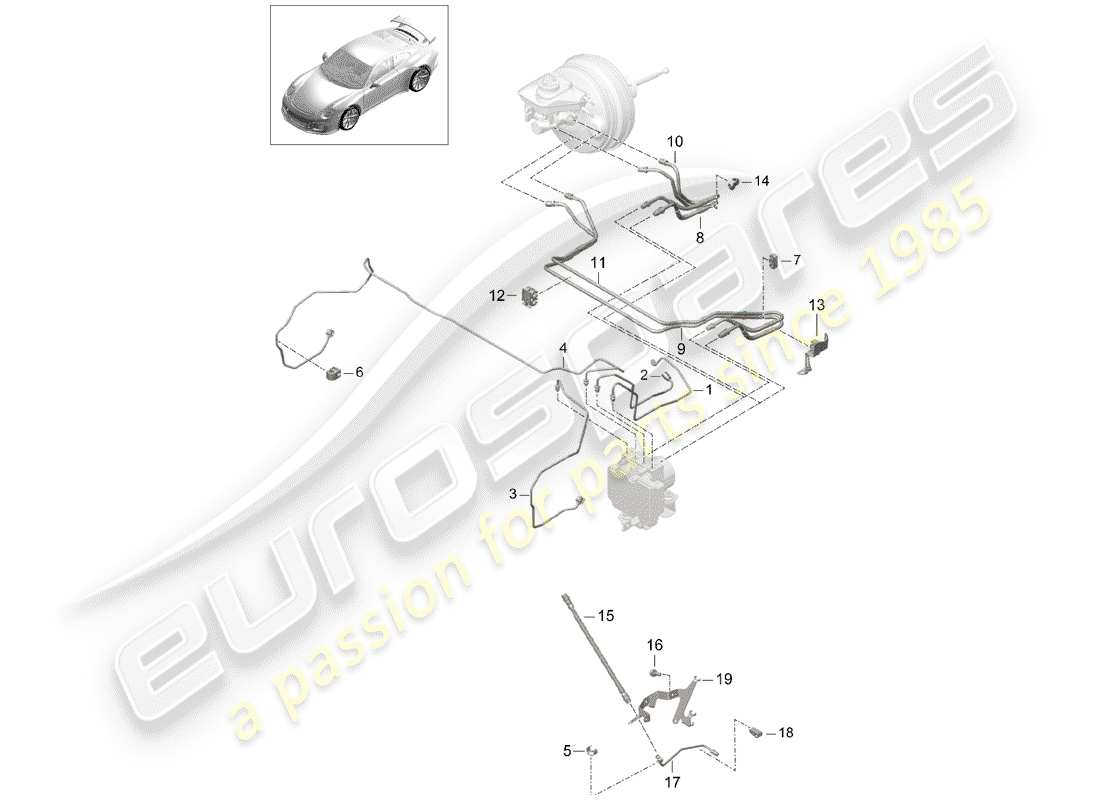 Porsche 991R/GT3/RS (2014) brake line Part Diagram