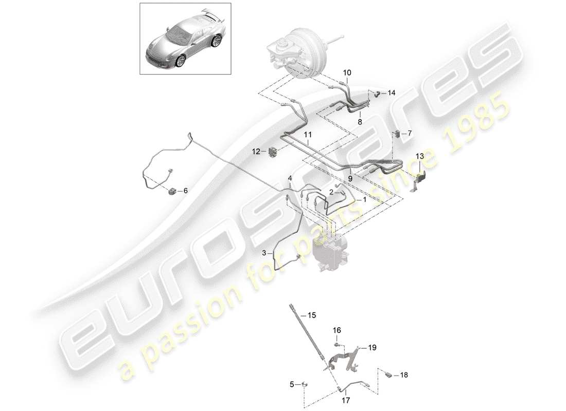 Porsche 991R/GT3/RS (2014) brake line Part Diagram