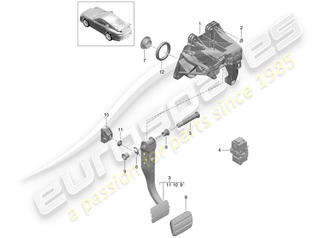 Porsche 991R/GT3/RS (2014) BRAKE AND ACC. PEDAL ASSEMBLY Part Diagram