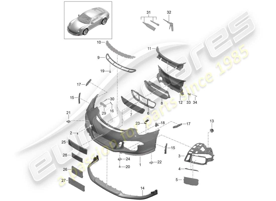Porsche 991R/GT3/RS (2014) BUMPER Part Diagram