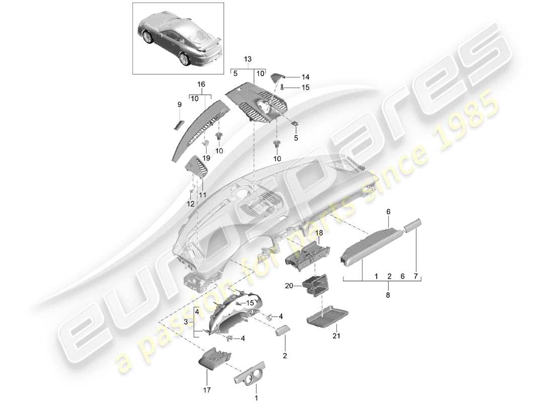 Porsche 991R/GT3/RS (2014) Accessories Parts Diagram