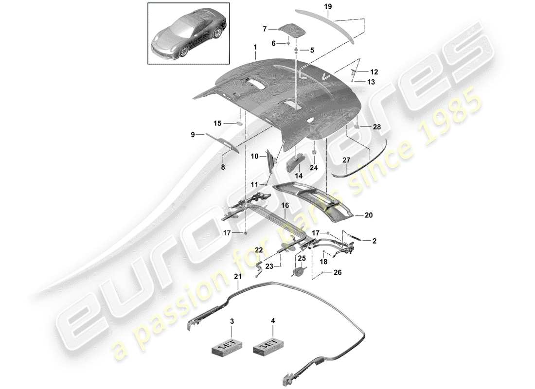 Porsche 991R/GT3/RS (2014) COVER FOR TOP STOWAGE BOX Parts Diagram