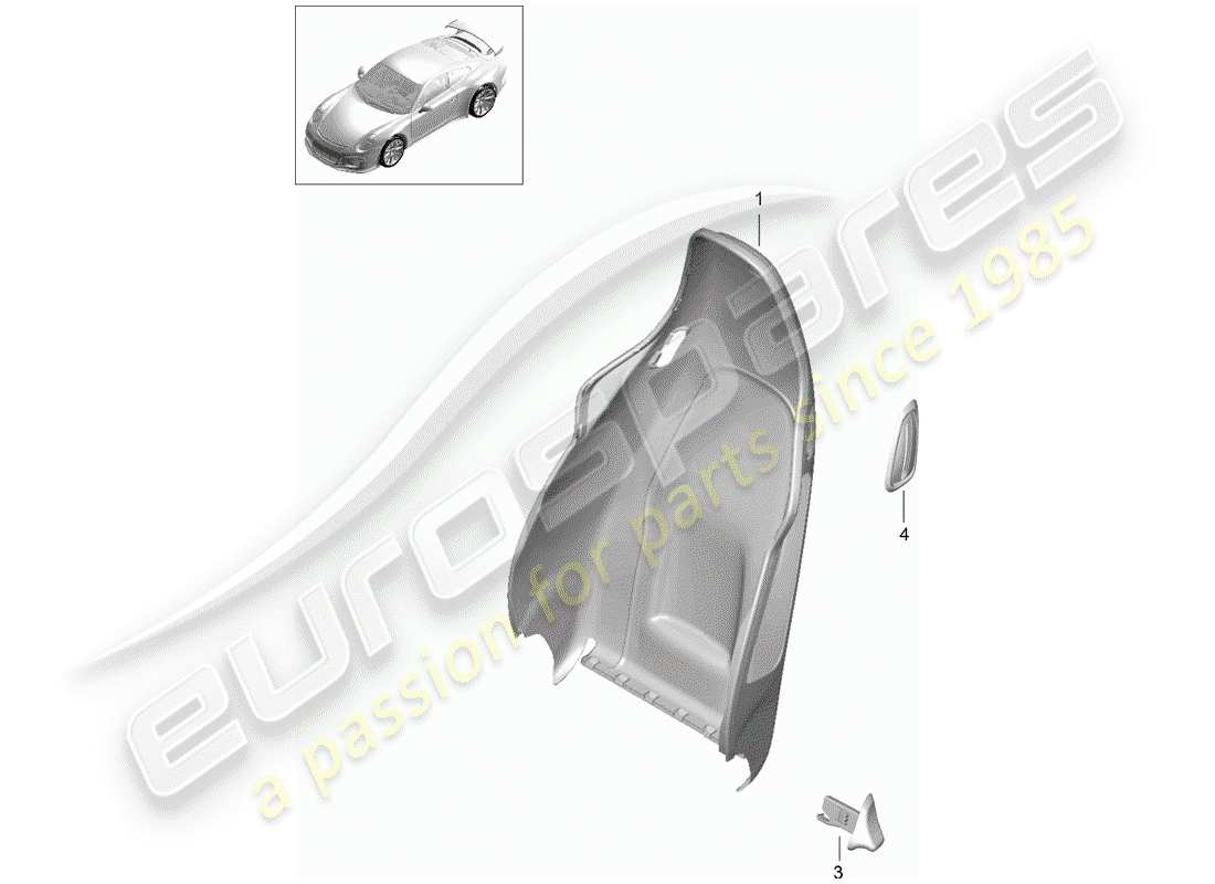 Porsche 991R/GT3/RS (2014) backrest shell Part Diagram