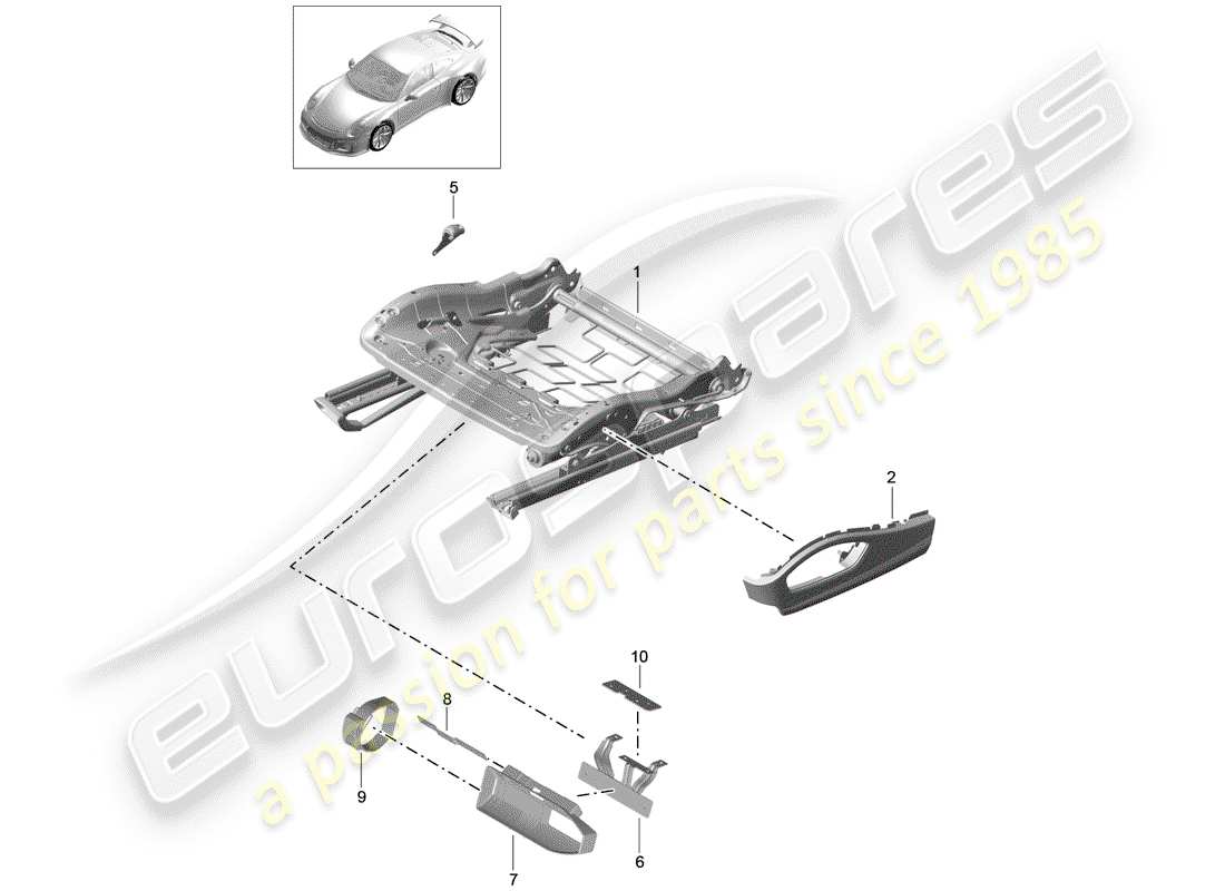 Porsche 991R/GT3/RS (2014) seat frame Part Diagram