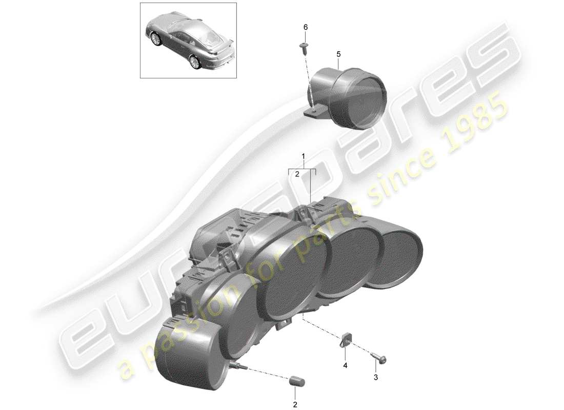 Porsche 991R/GT3/RS (2014) INSTRUMENT CLUSTER Part Diagram