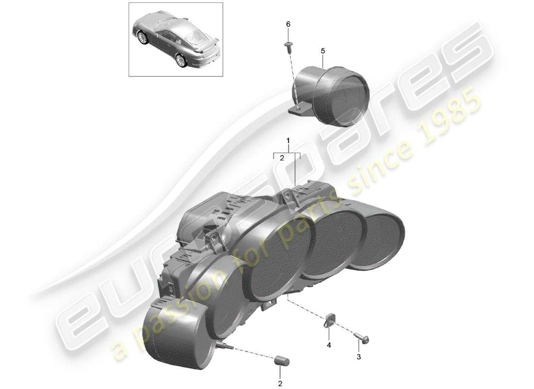 Porsche 991R/GT3/RS (2014) INSTRUMENT CLUSTER Parts Diagram