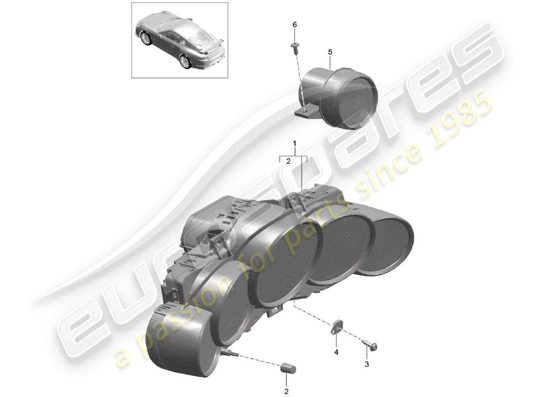 Porsche 991R/GT3/RS (2014) INSTRUMENT CLUSTER Part Diagram