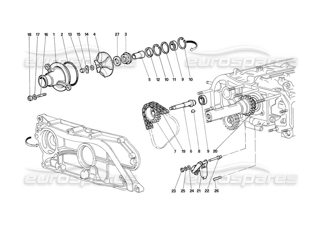 Ferrari Testarossa (1987) WATER PUMP Parts Diagram