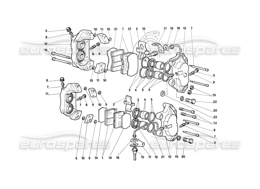 Ferrari Testarossa (1987) Calipers for Front and Rear Brakes Parts Diagram