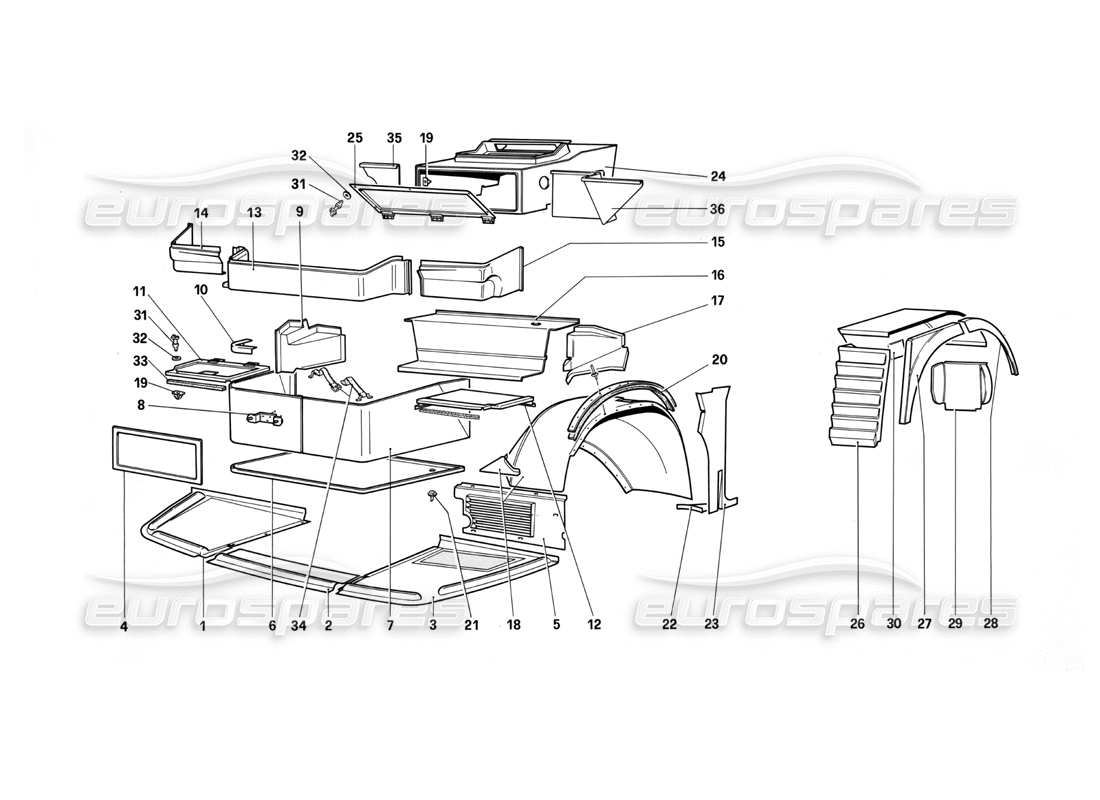 Ferrari Testarossa (1987) Body - External Components Parts Diagram