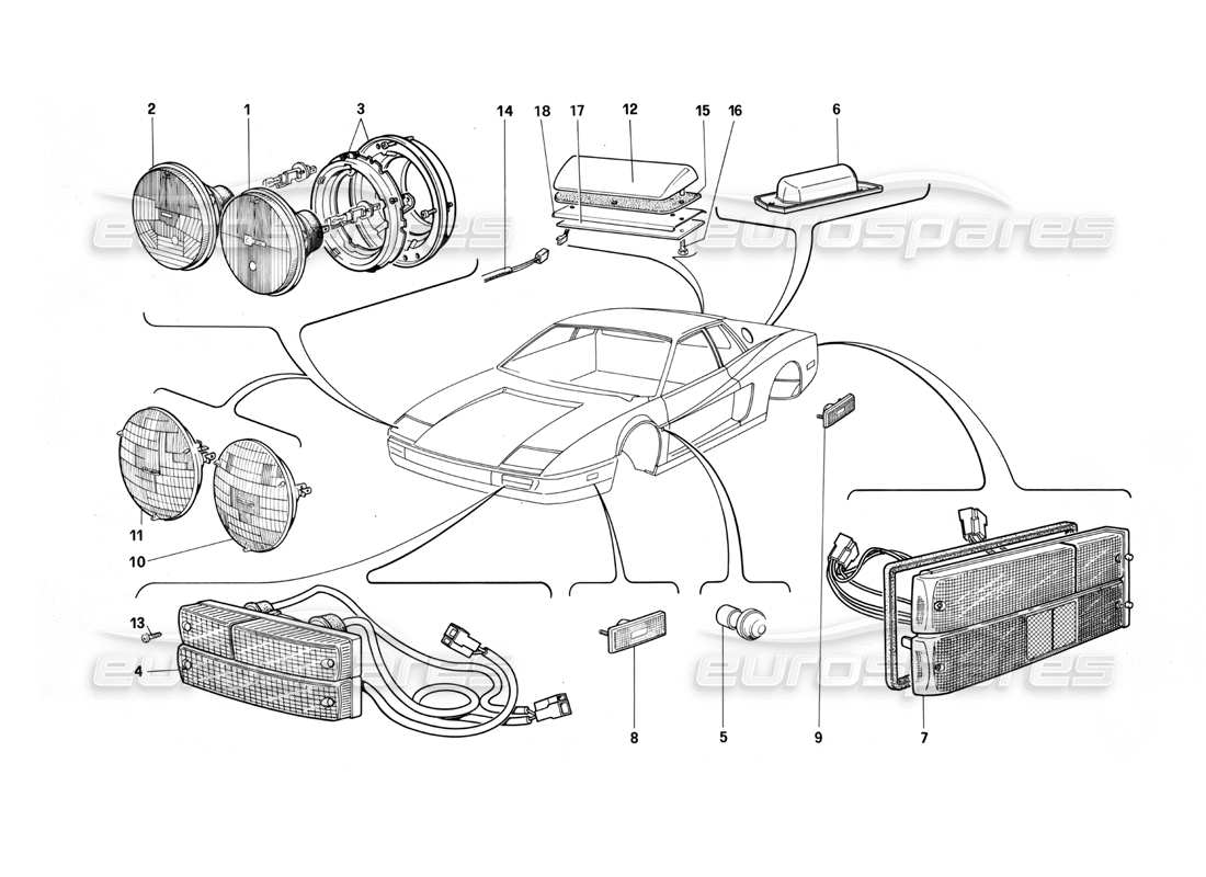 Ferrari Testarossa (1987) Lamps Parts Diagram