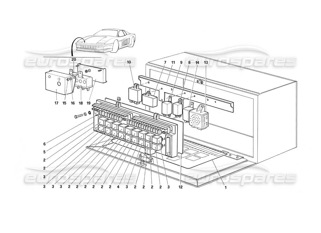Ferrari Testarossa (1987) Valves and Electromagnetic Switches Parts Diagram