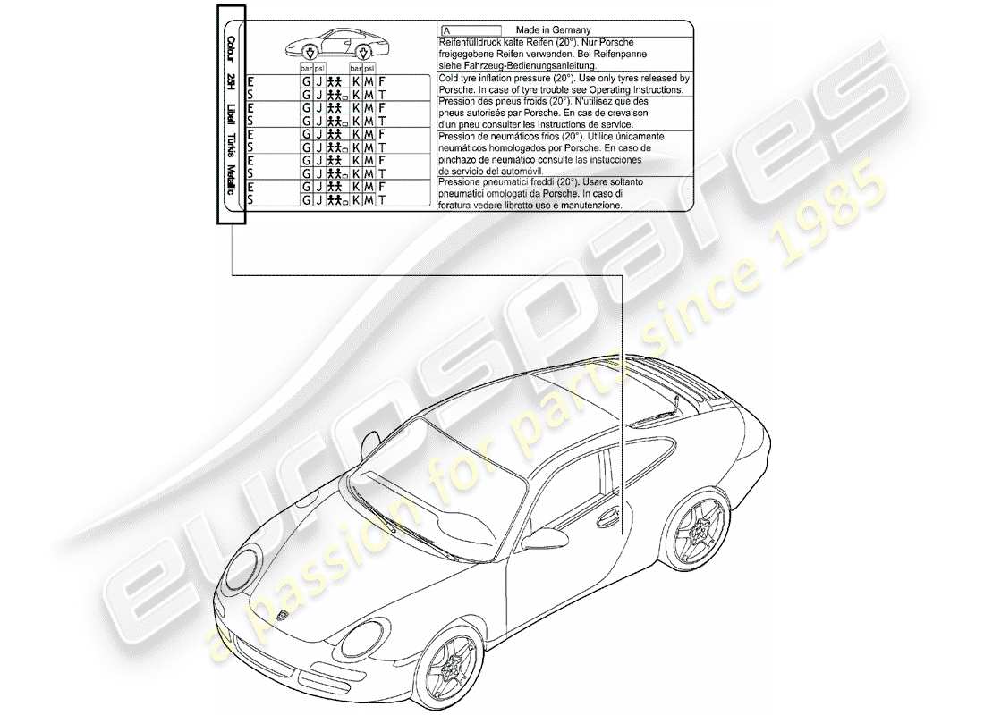 Porsche 997 (2006) paint touch-up stick Part Diagram