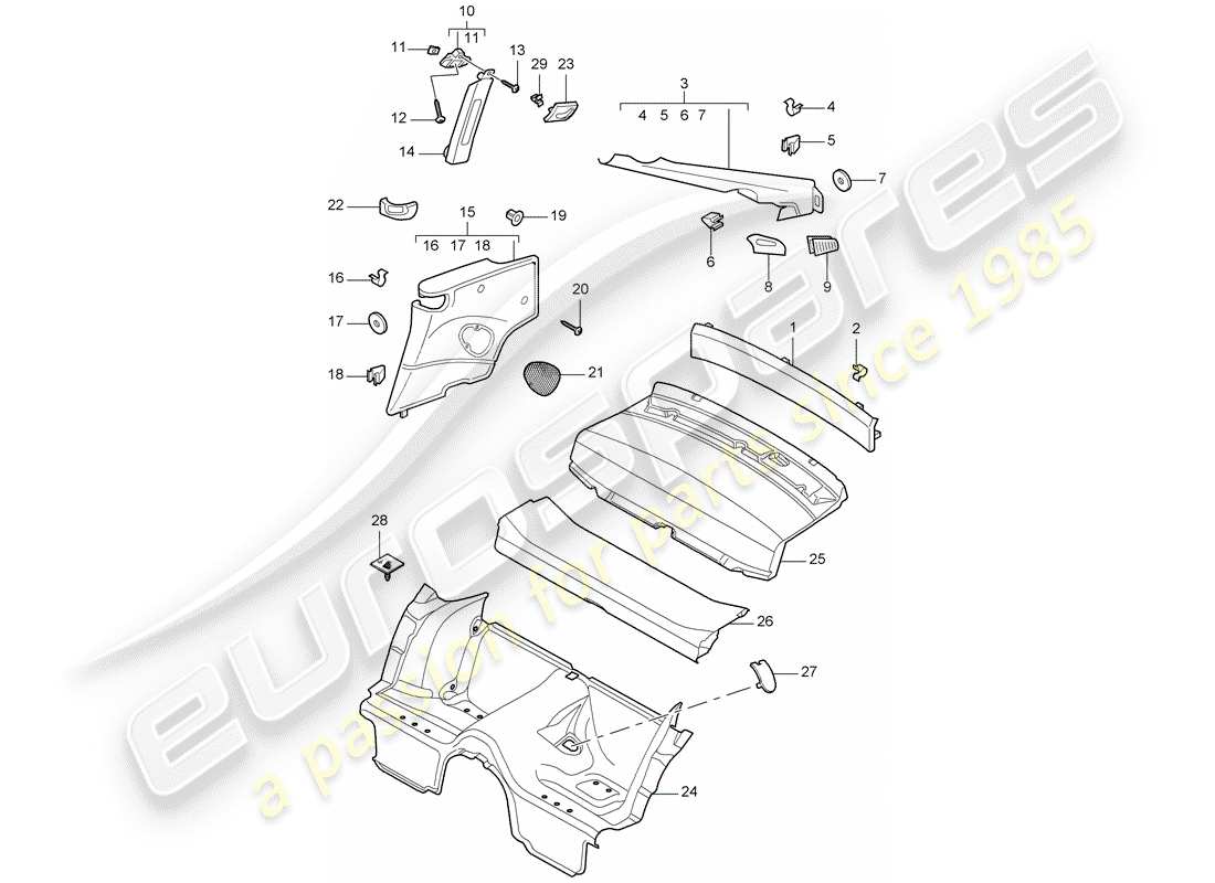 Porsche 997 (2006) trims Part Diagram