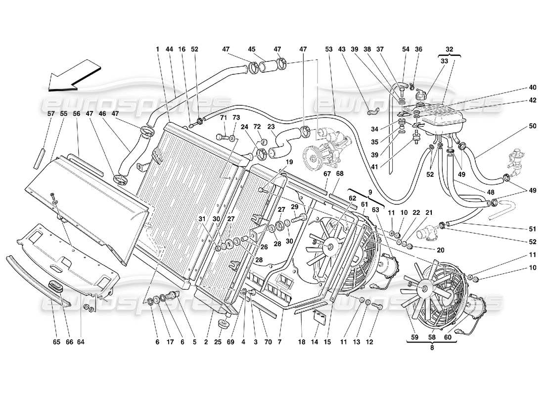 Ferrari 456 GT/GTA Cooling System - Radiator and Nourice Parts Diagram