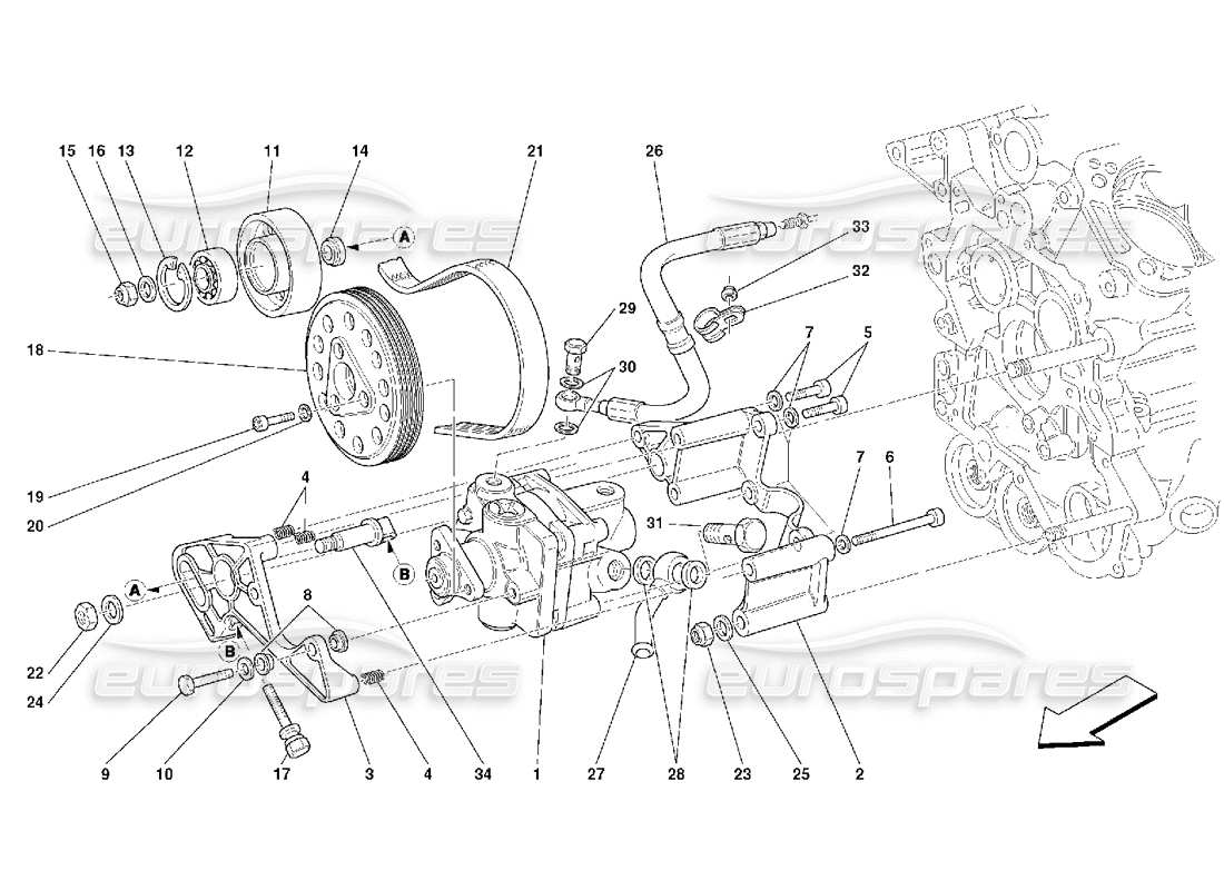 Ferrari 456 GT/GTA Hydraulic Steering Pumps Parts Diagram