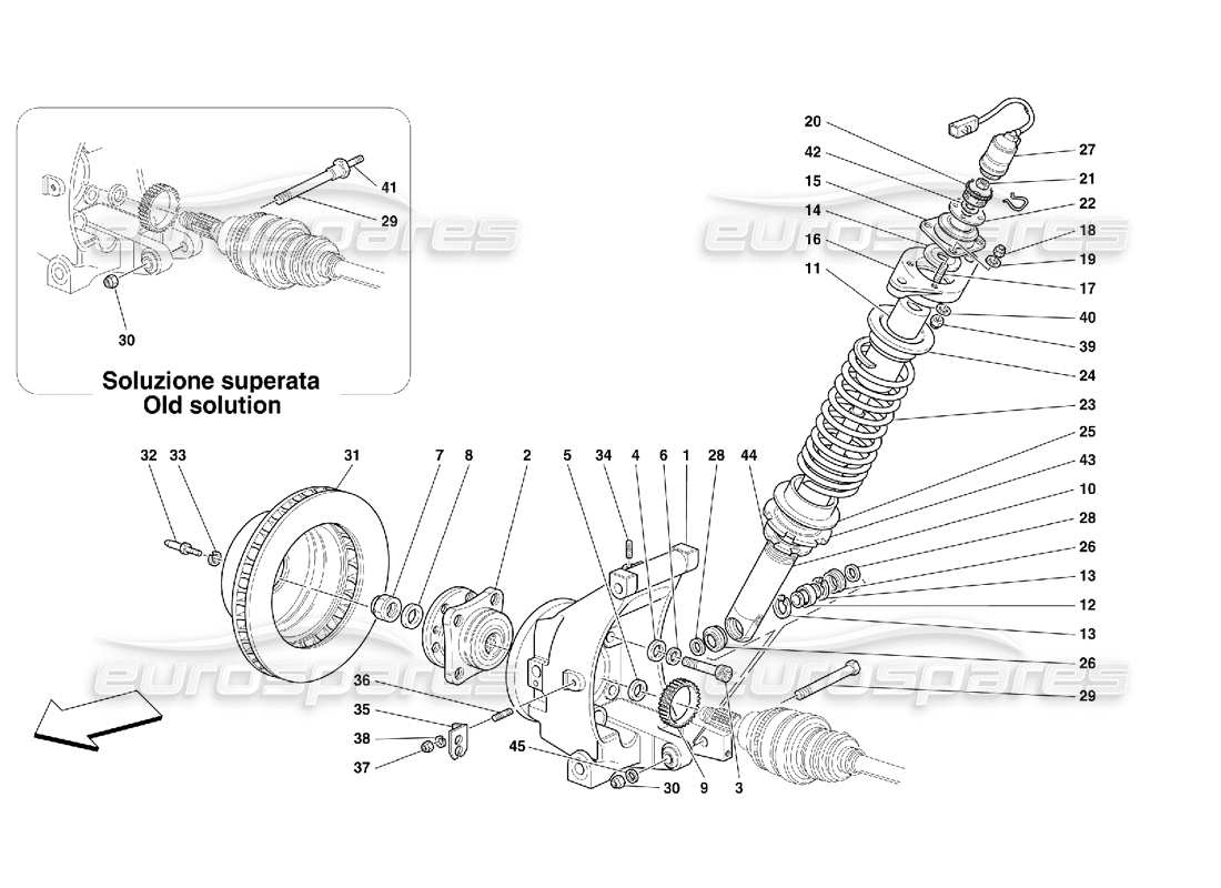 Ferrari 456 GT/GTA Rear Suspension - Shock Absorber and Brake Disc Parts Diagram