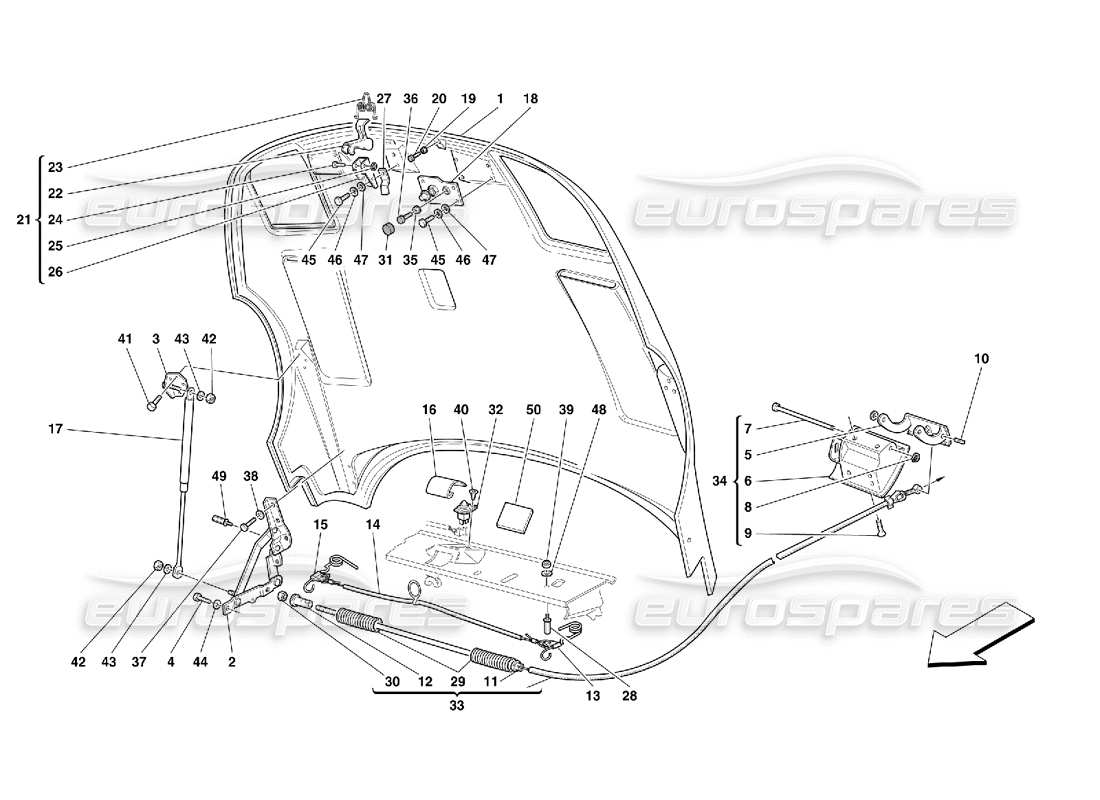 Ferrari 456 GT/GTA Engine Bonnet Parts Diagram