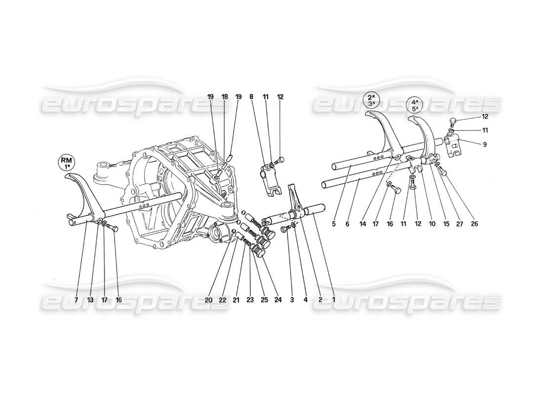 Ferrari 288 GTO Insicte Gearbojc Controls Parts Diagram