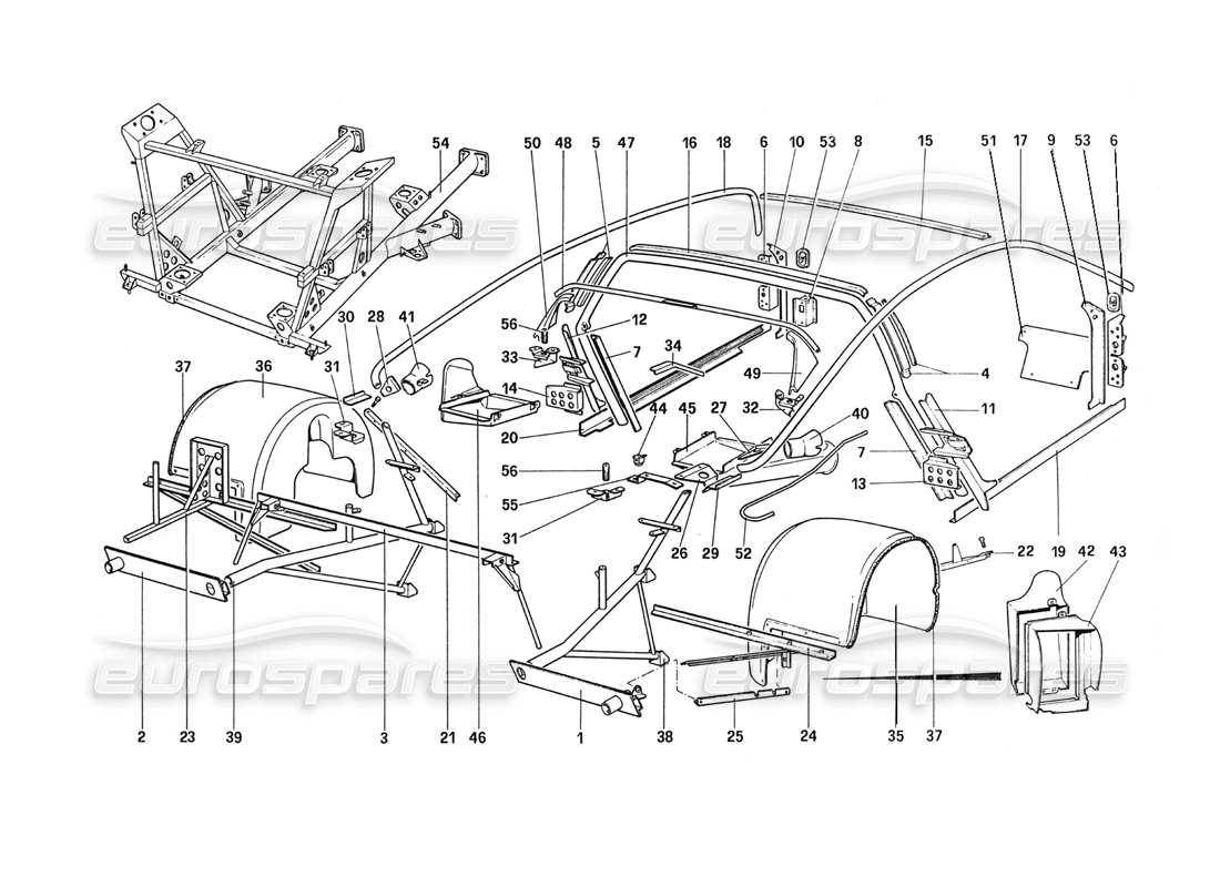Ferrari 288 GTO Body Shell - Inner Elements Parts Diagram