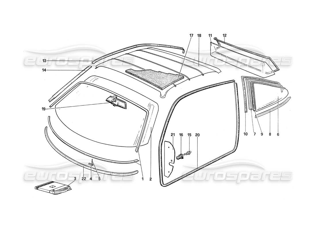 Ferrari 288 GTO Glasses and Gaskets Parts Diagram