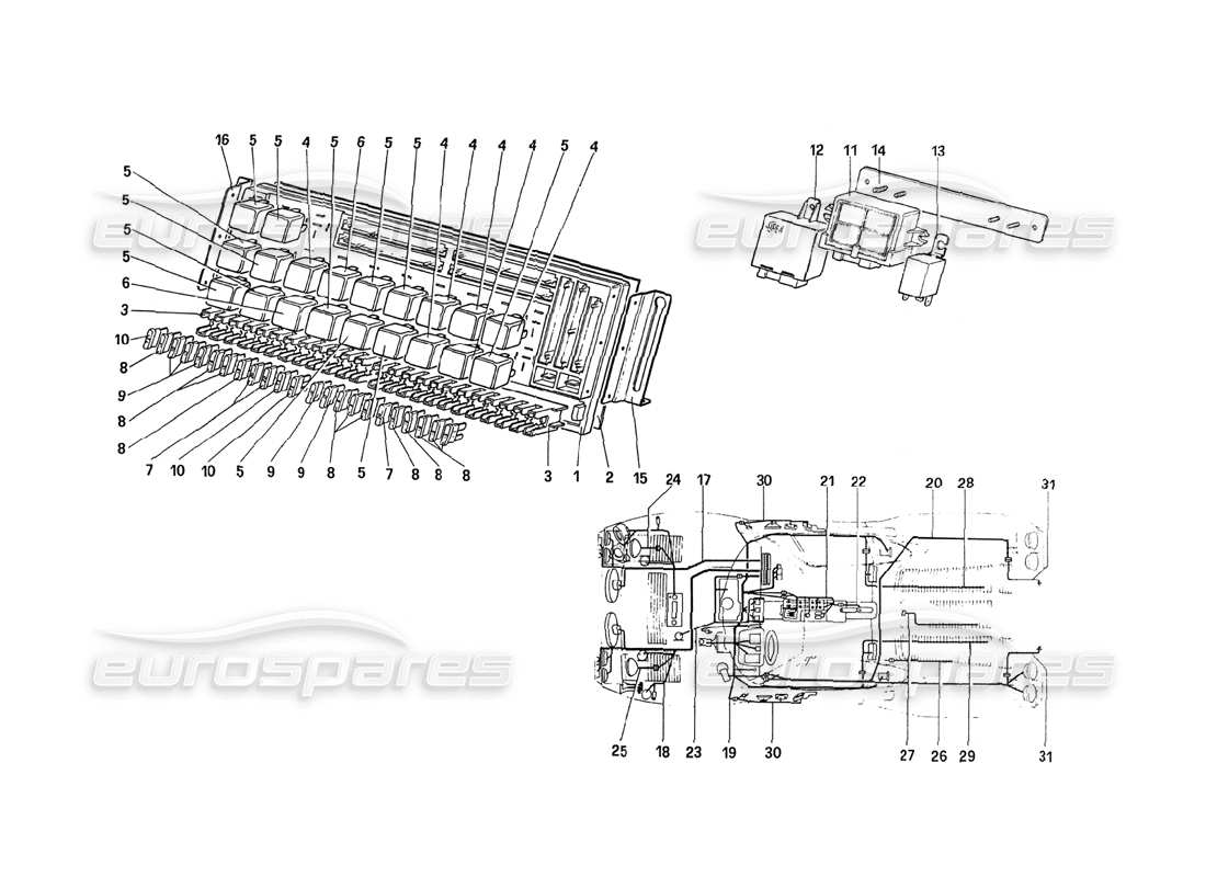 Ferrari 288 GTO Electrical System - Fuses and Relays Parts Diagram