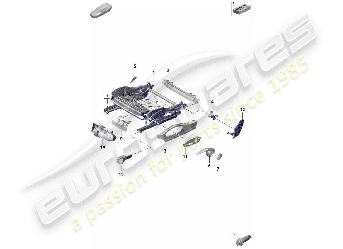 Porsche Boxster Spyder (2019) seat frame Parts Diagram