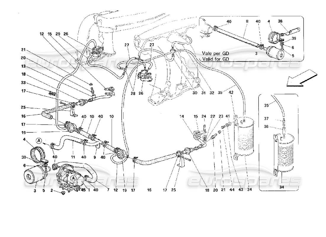 Ferrari 512 TR Secondary Air Pump and Lines Parts Diagram