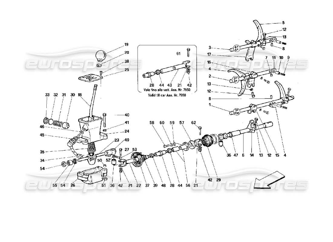 Ferrari 512 TR Gearbox Controls Parts Diagram