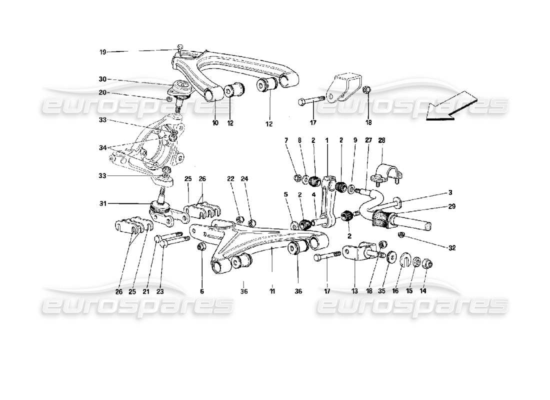Ferrari 512 TR Front Suspension - Wishbones Parts Diagram