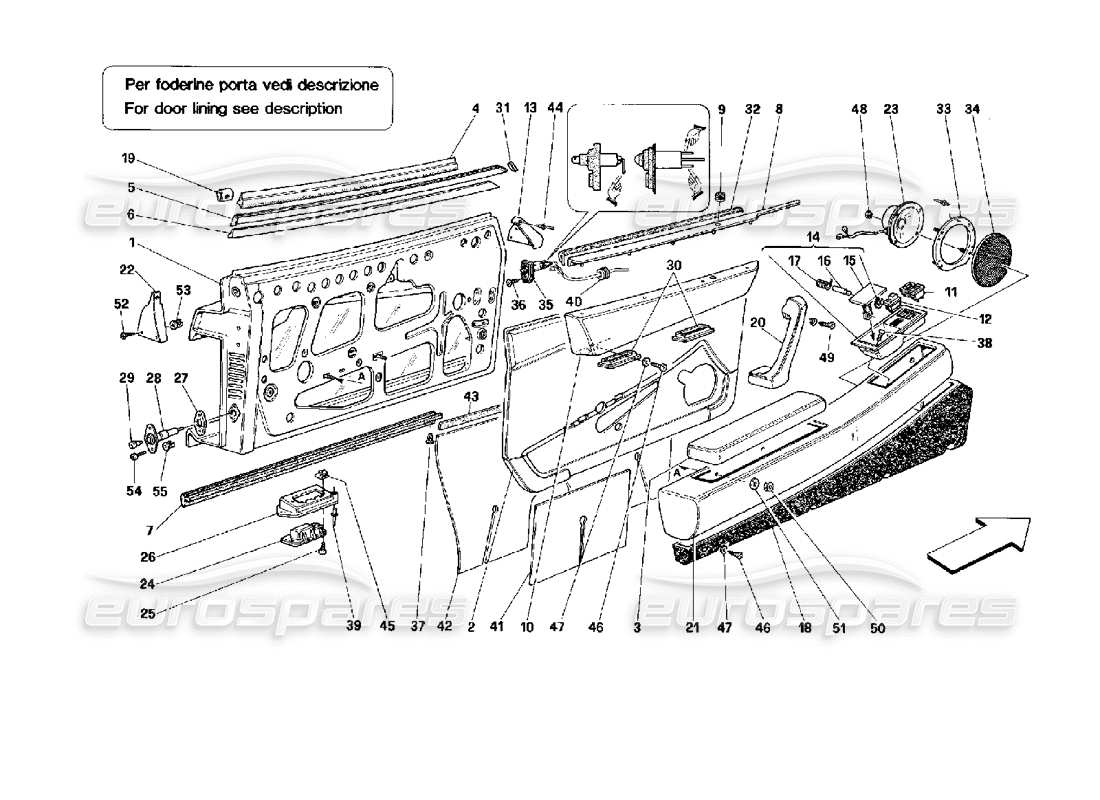 Ferrari 512 TR Door - Finishing Parts Diagram