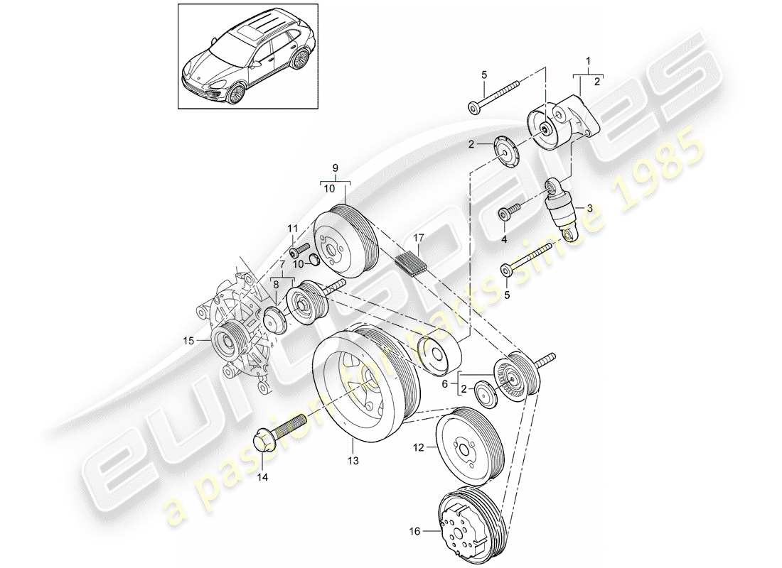 Porsche Cayenne E2 (2015) belt tensioning damper Part Diagram