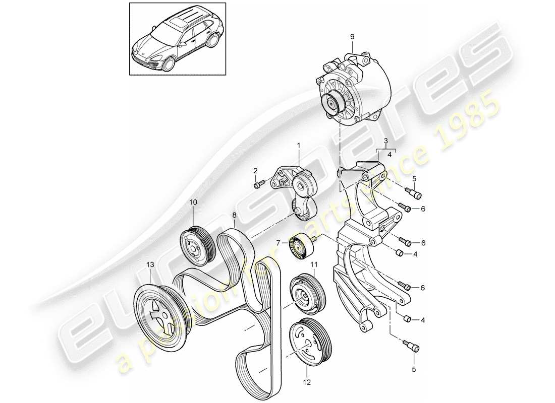 Porsche Cayenne E2 (2015) belt tensioner Part Diagram