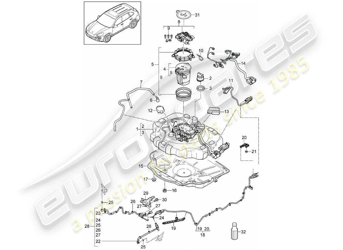 Porsche Cayenne E2 (2015) ex. emission control system Part Diagram