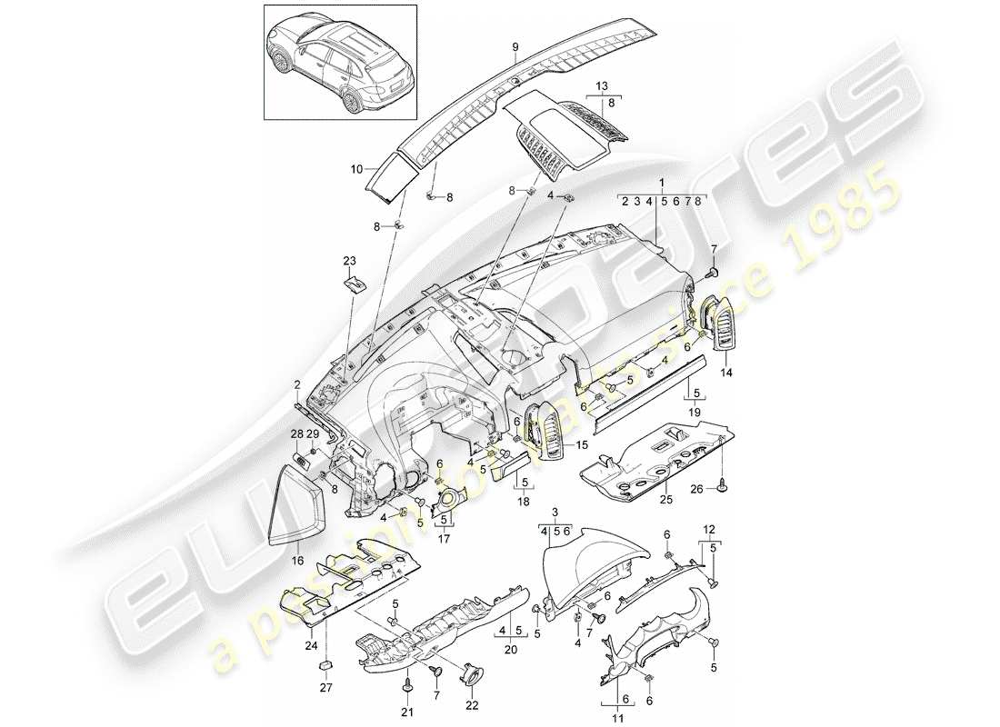 Porsche Cayenne E2 (2015) dash panel trim Part Diagram