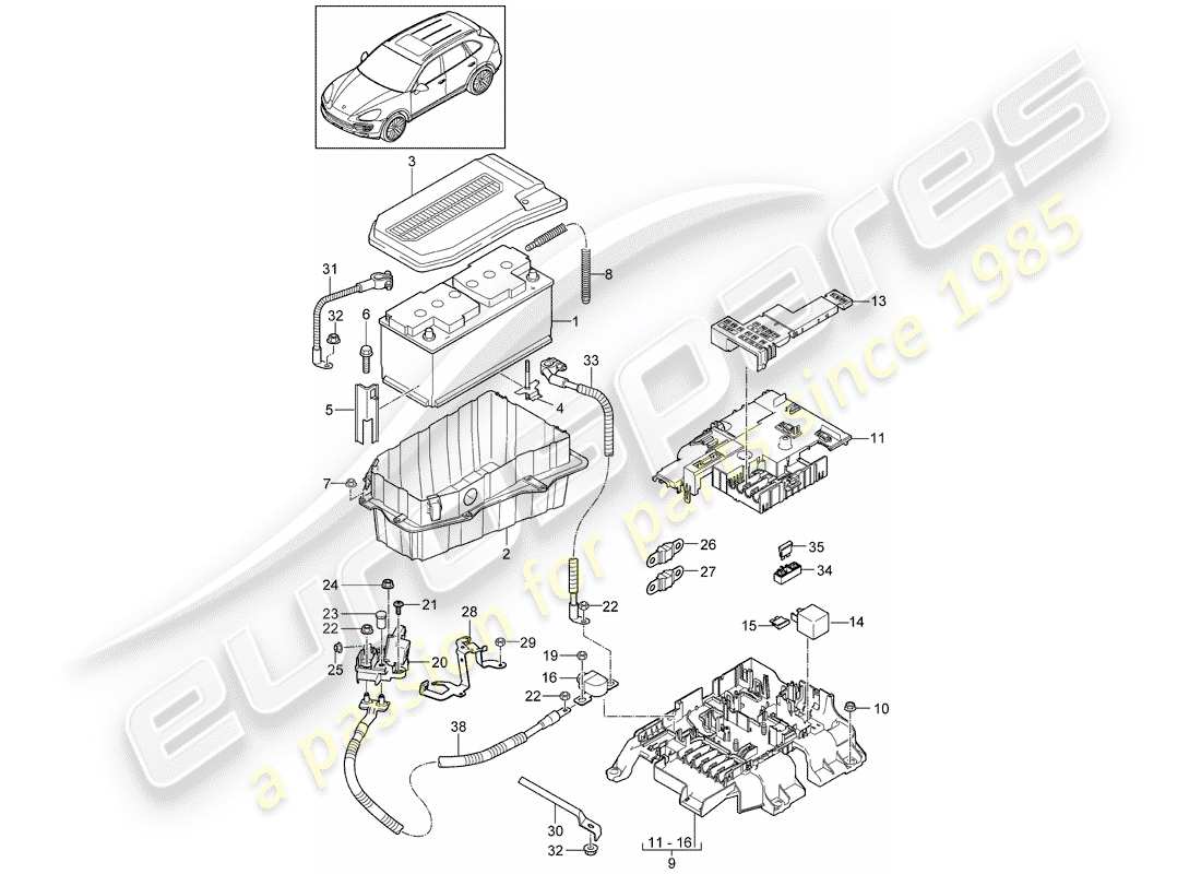 Porsche Cayenne E2 (2015) Battery Part Diagram