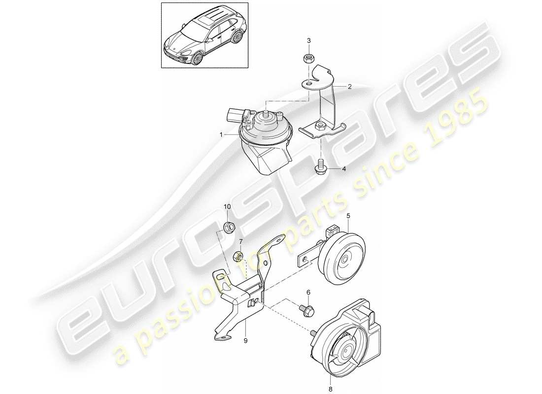 Porsche Cayenne E2 (2015) fanfare horn Part Diagram
