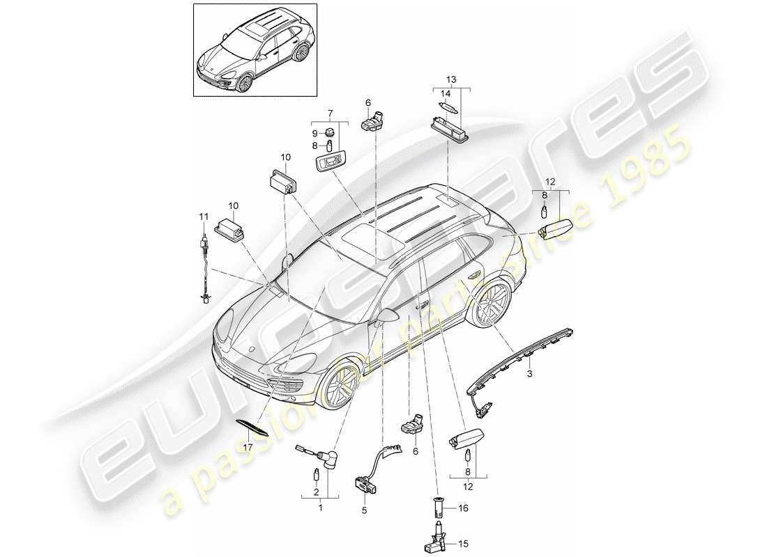 Porsche Cayenne E2 (2015) Interior Lights Part Diagram