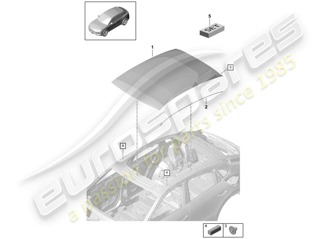 Porsche Cayenne E3 (2018) glass roof Parts Diagram