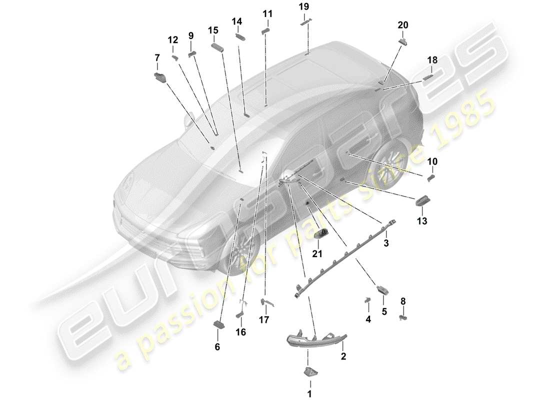 Porsche Cayenne E3 (2018) interior lighting Parts Diagram