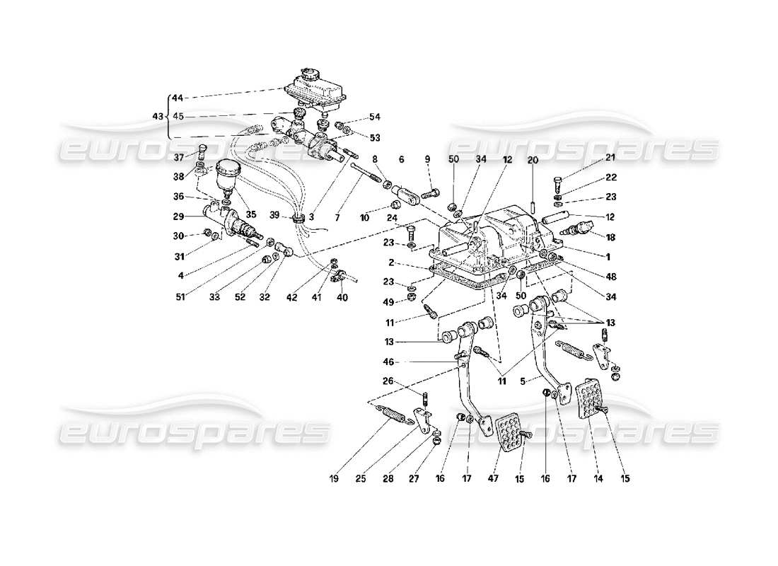 Ferrari F40 Brakes and Clutch Control Pedals Part Diagram