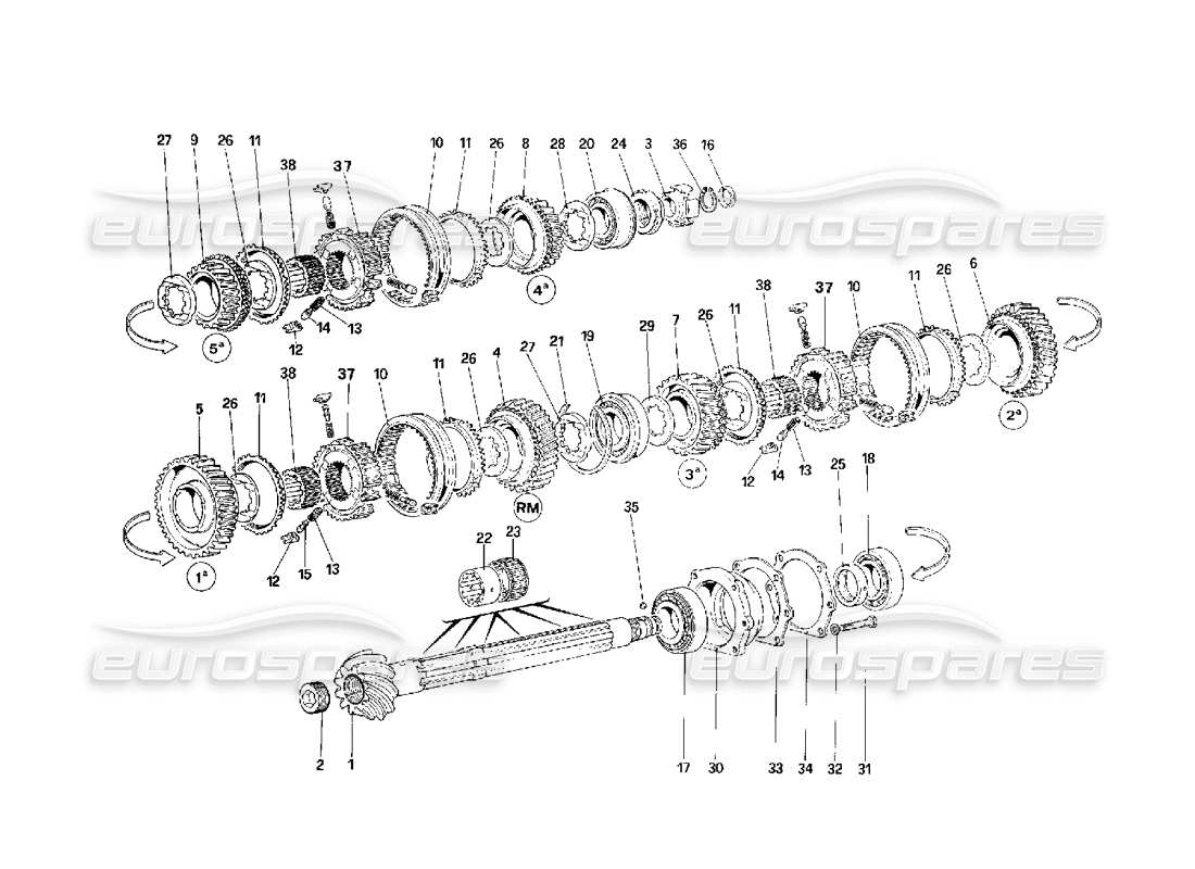 Ferrari F40 Lay Shaft Gears Part Diagram