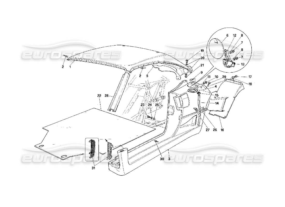 Ferrari F40 External Elements Body - Central Part Parts Diagram