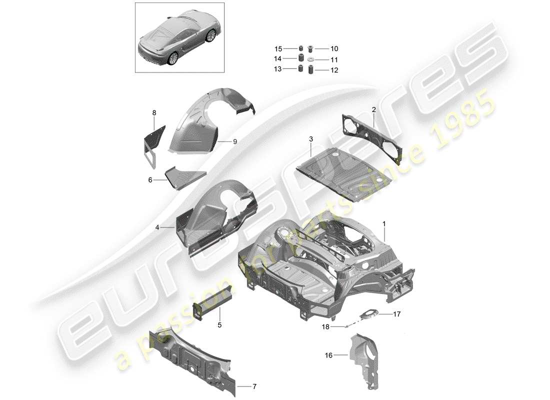 Porsche Cayman GT4 (2016) REAR END Part Diagram
