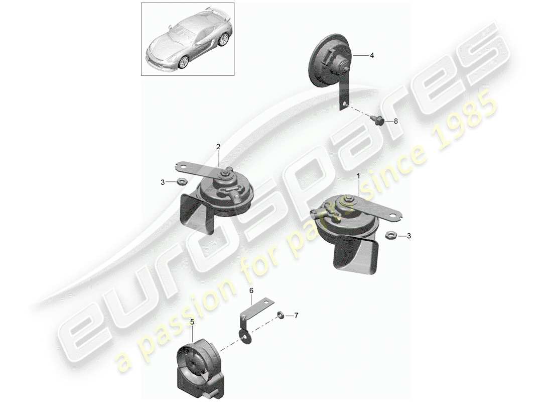 Porsche Cayman GT4 (2016) fanfare horn Part Diagram