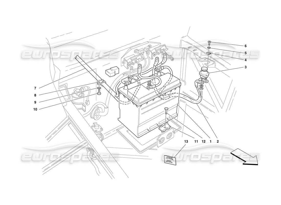 Ferrari F50 Battery and Cables Part Diagram