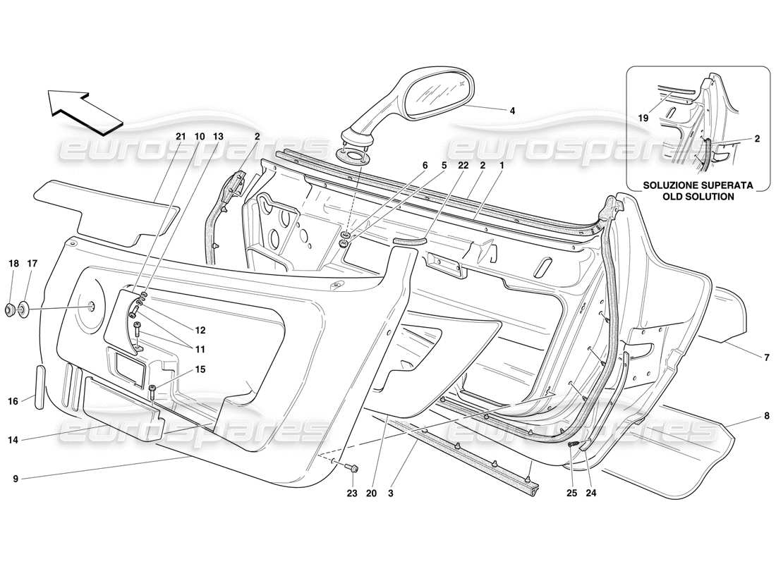 Ferrari F50 Doors - Trims and Rear Wiew Mirror Part Diagram