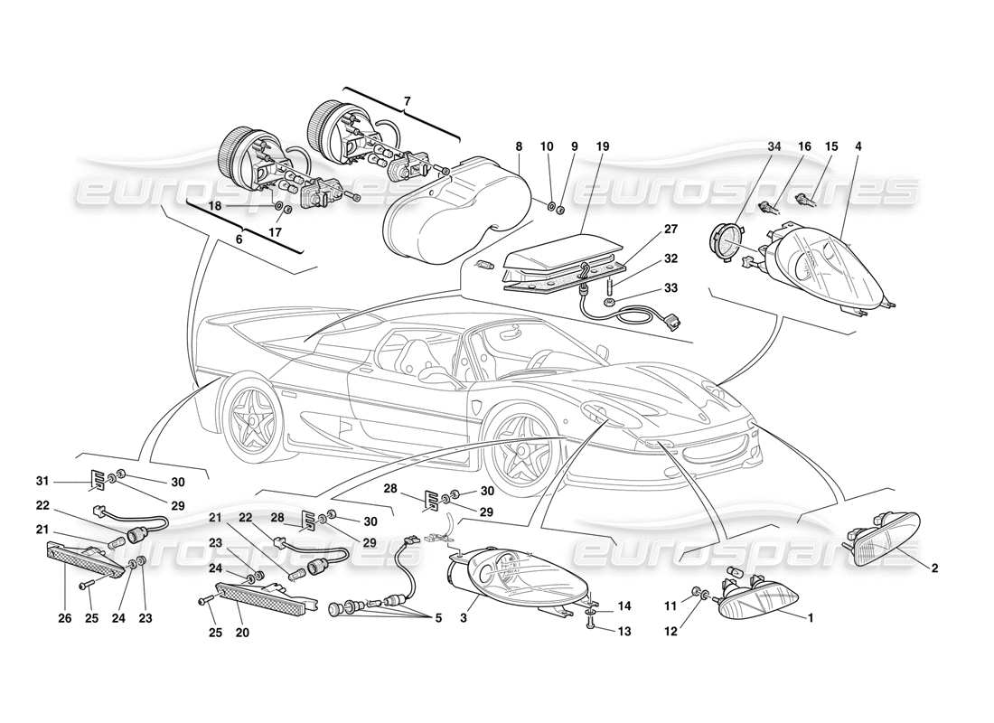 Ferrari F50 Front and Rear Lights Part Diagram