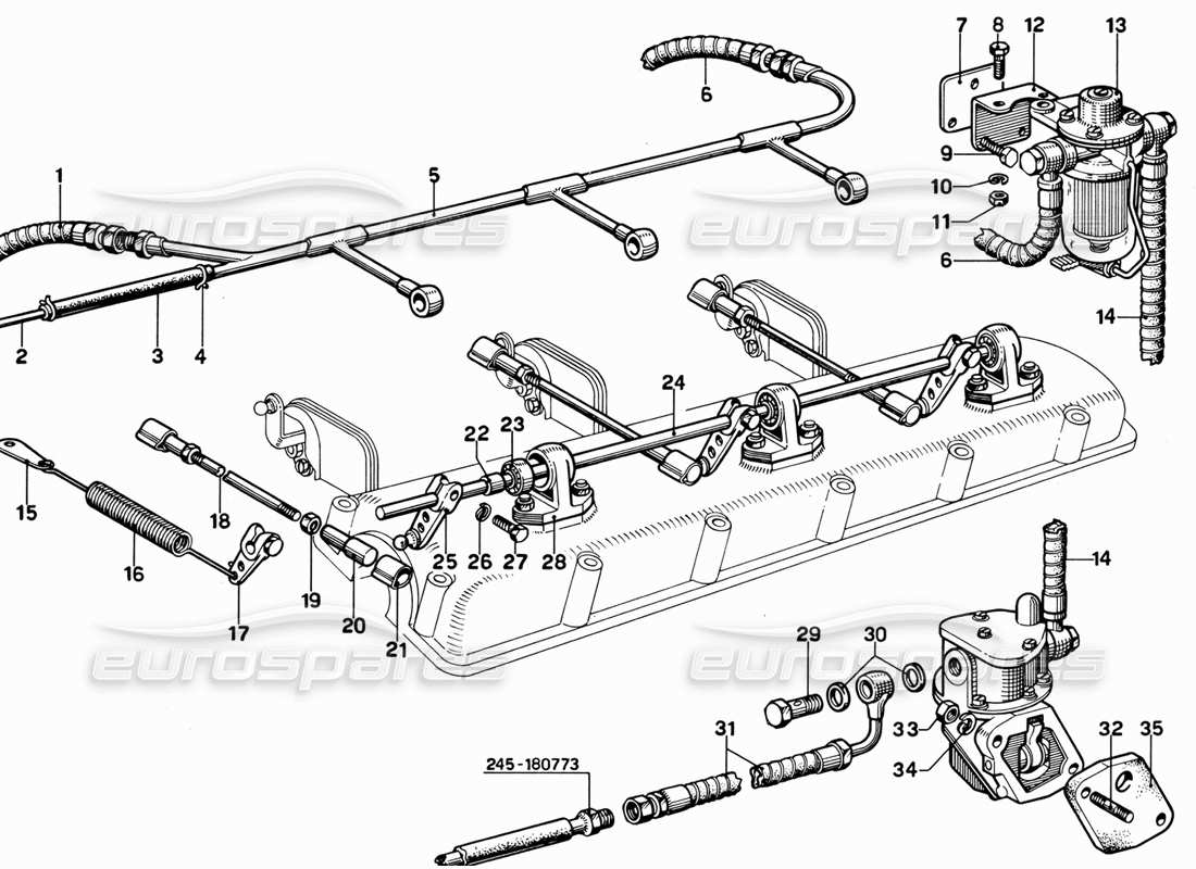 Ferrari 365 GT 2+2 (Mechanical) feeding and controls Parts Diagram